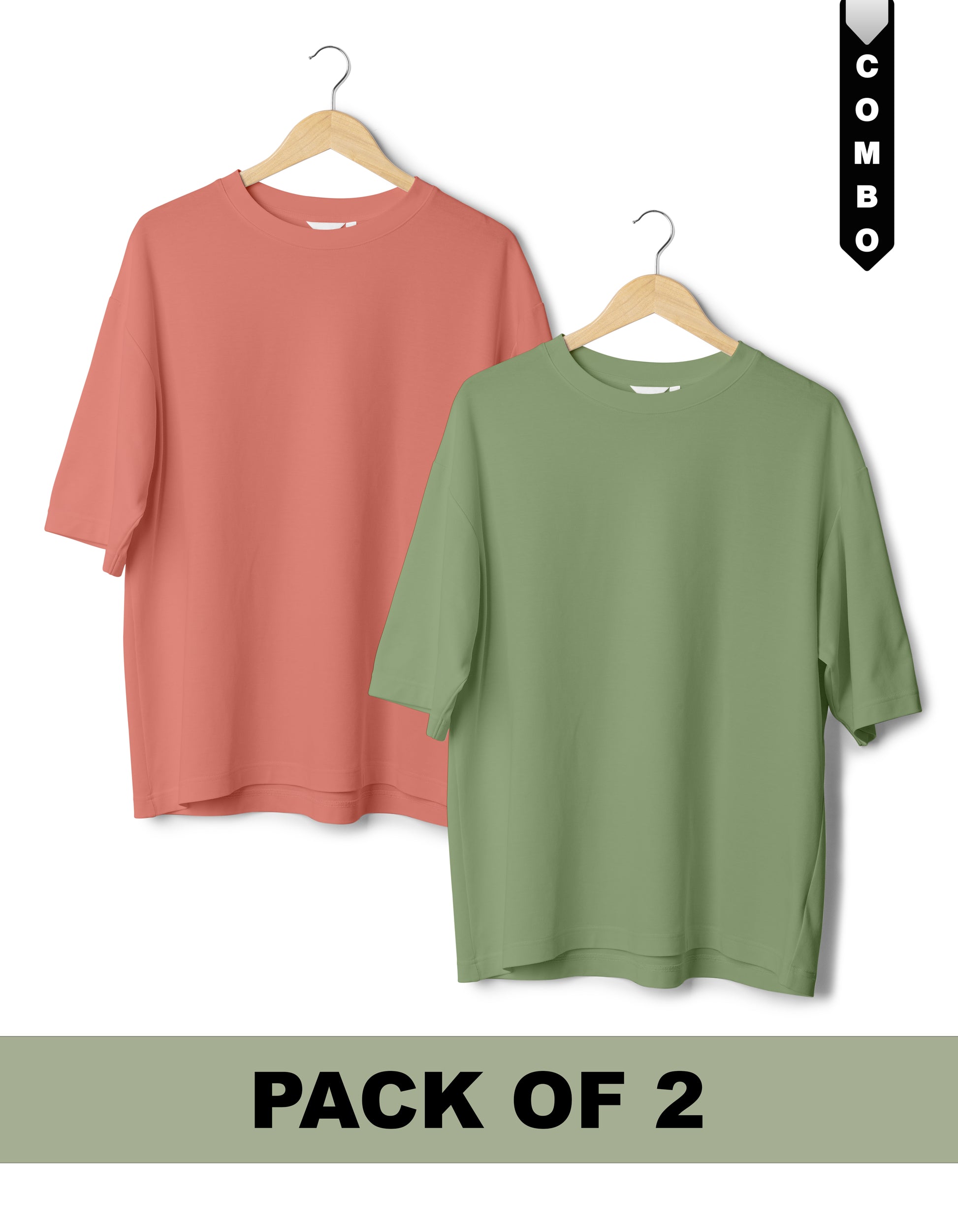 Oversized T-Shirt Combo Pack of 2 - Salmon Pink & Sage Green