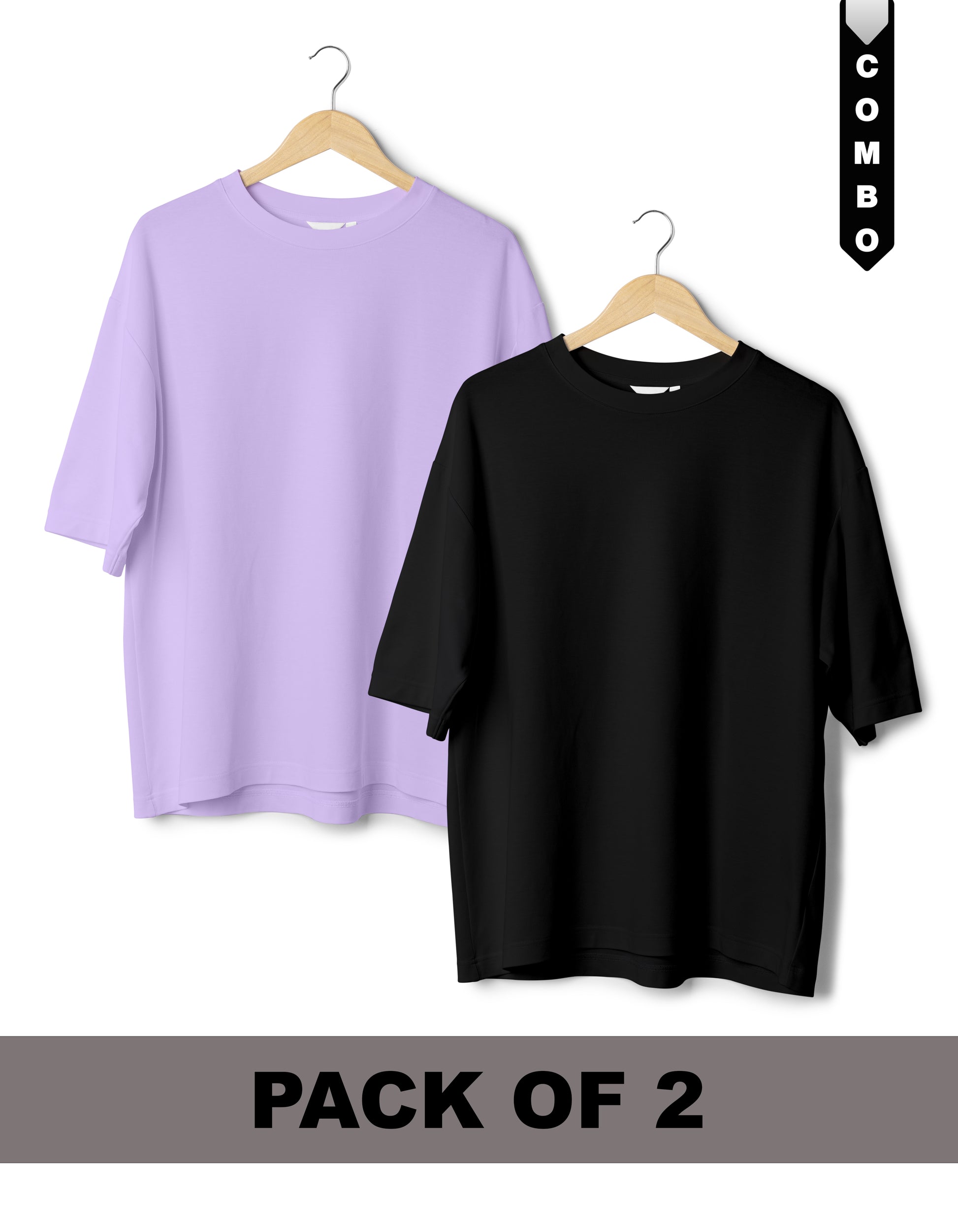 Oversized T-Shirt Combo Pack of 2 - Lavender & black