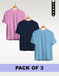 Regular T-Shirt Combo Pack of 3 - Baby Pink | Navy Blue | Sky Blue