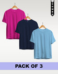 Regular T-Shirt Combo Pack of 3 -Fuchsia| Navy Blue| Sky Blue