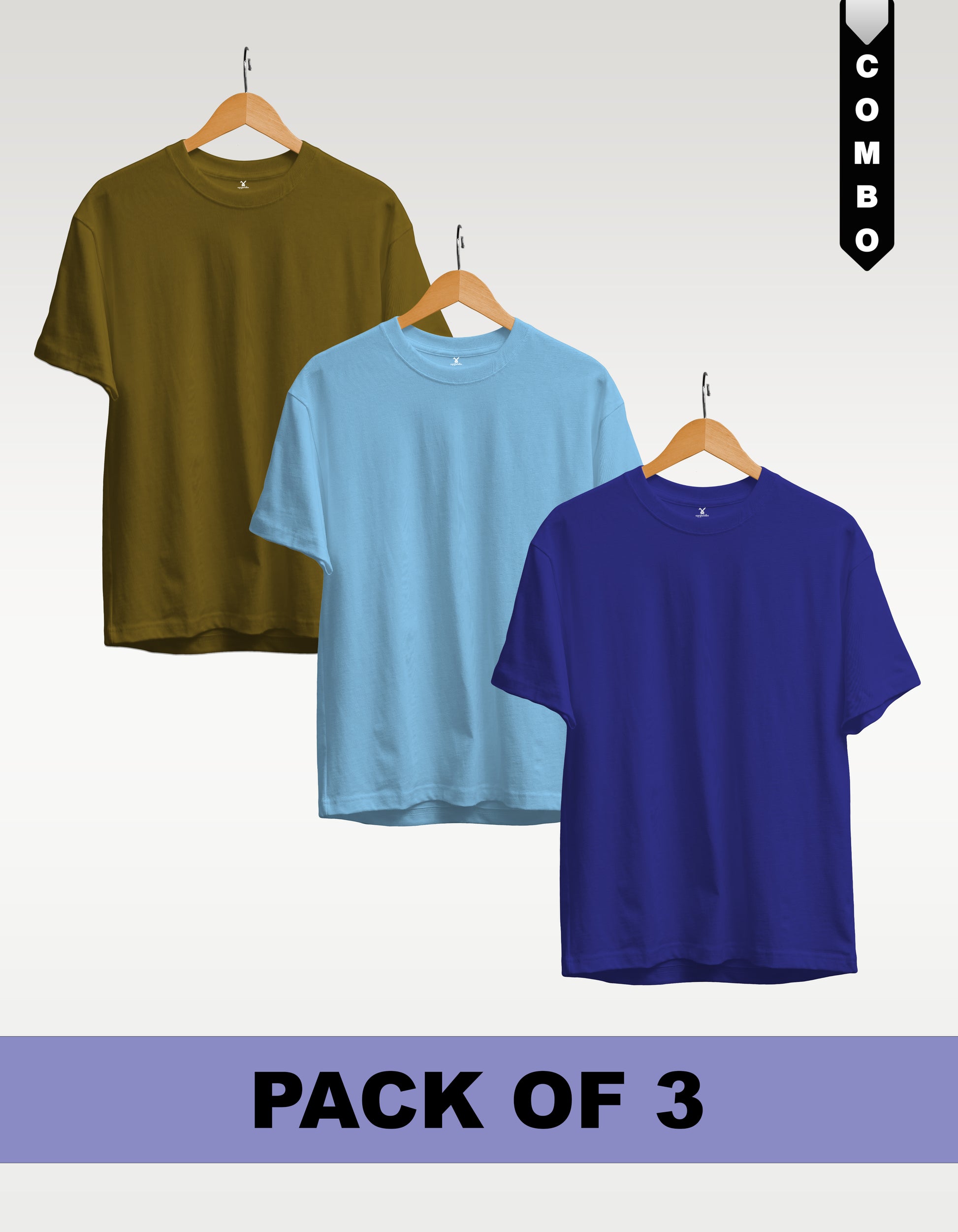 Regular T-Shirt Combo Pack of 3 -Olive Green|Sky Blue|Royal Blue