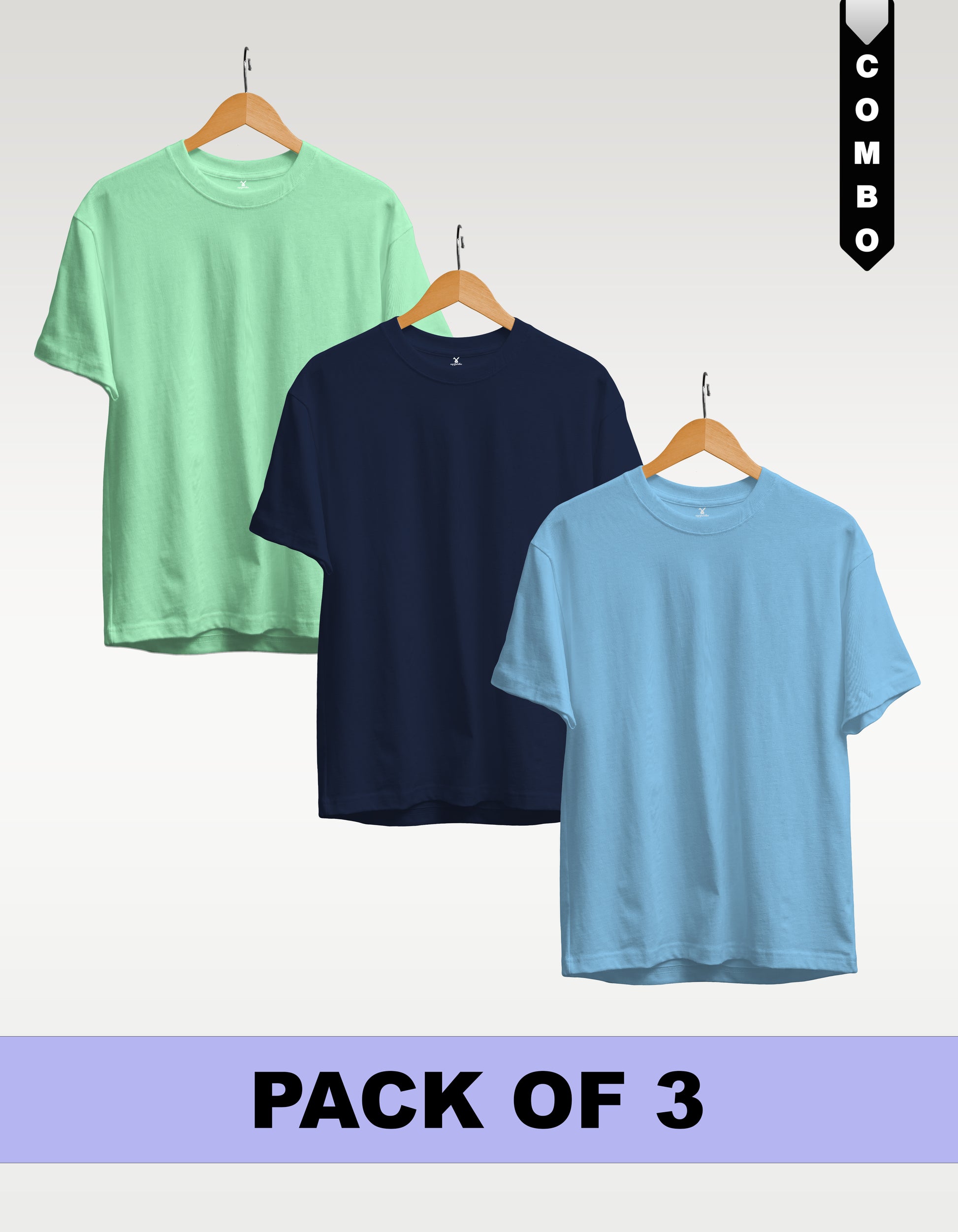 Regular T-Shirt Combo Pack of 3 - Mint Green|Navy Blue|Sky Blue