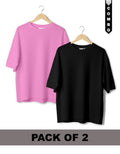 Oversized T-Shirt Combo Pack of 2 - Baby Pink & Black