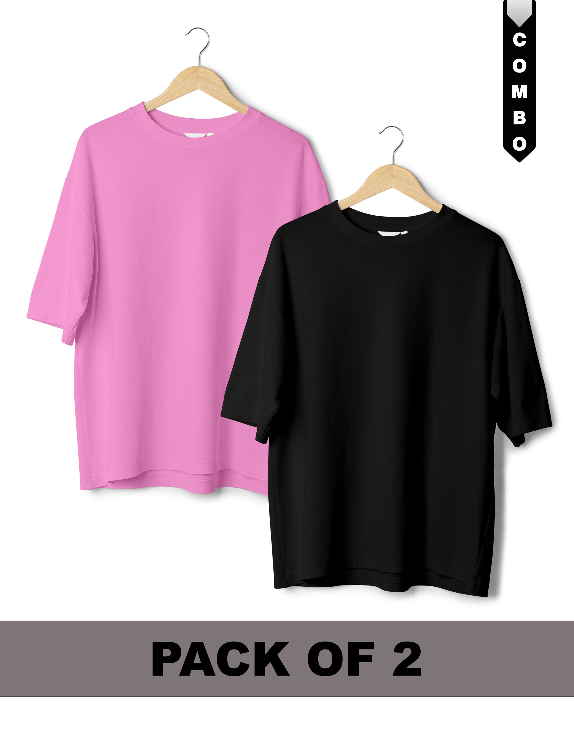 Oversized T-Shirt Combo Pack of 2 - Baby Pink & Black