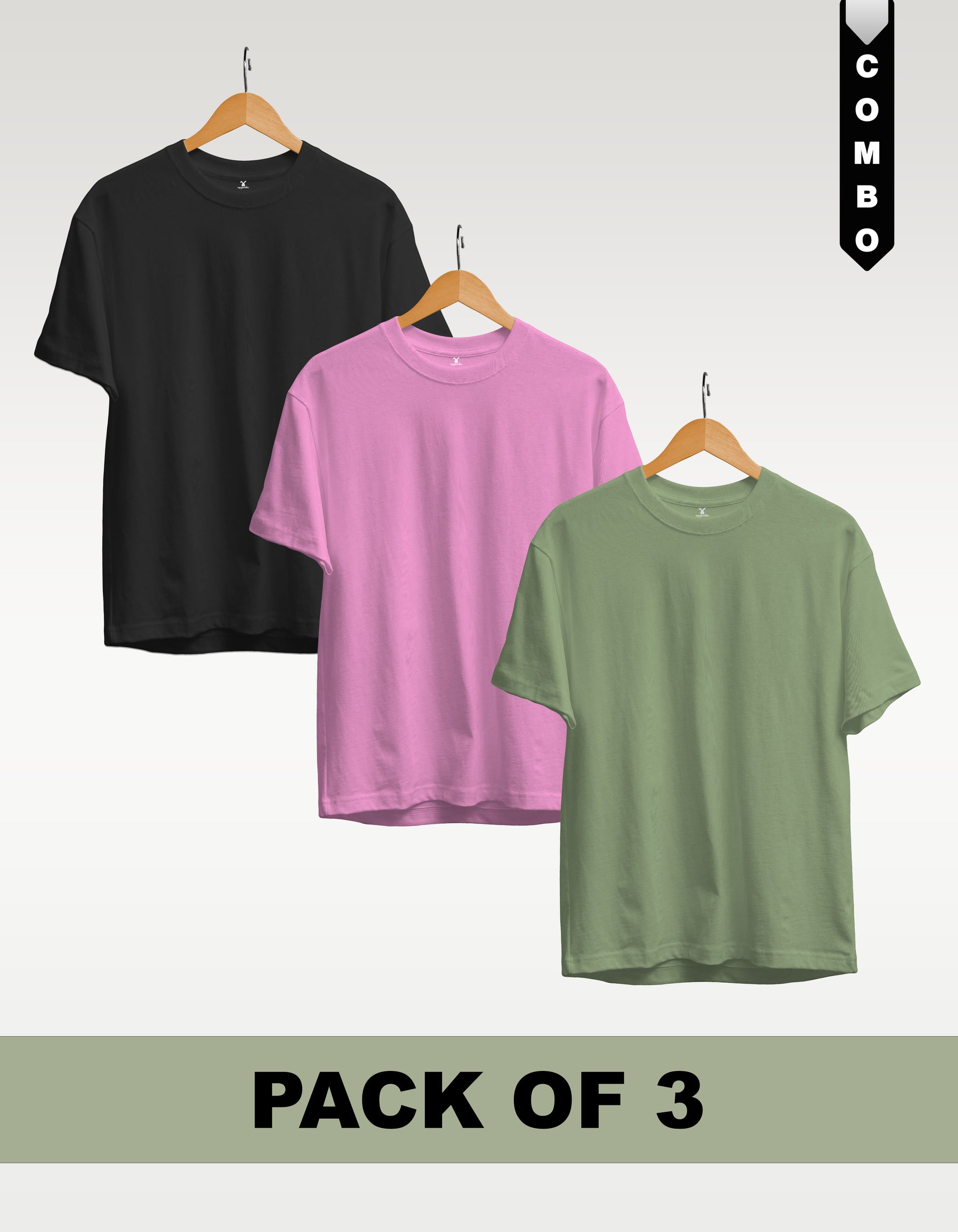 Regular T-Shirt Combo Pack of 3 - Black| Baby Pink| Sage Green