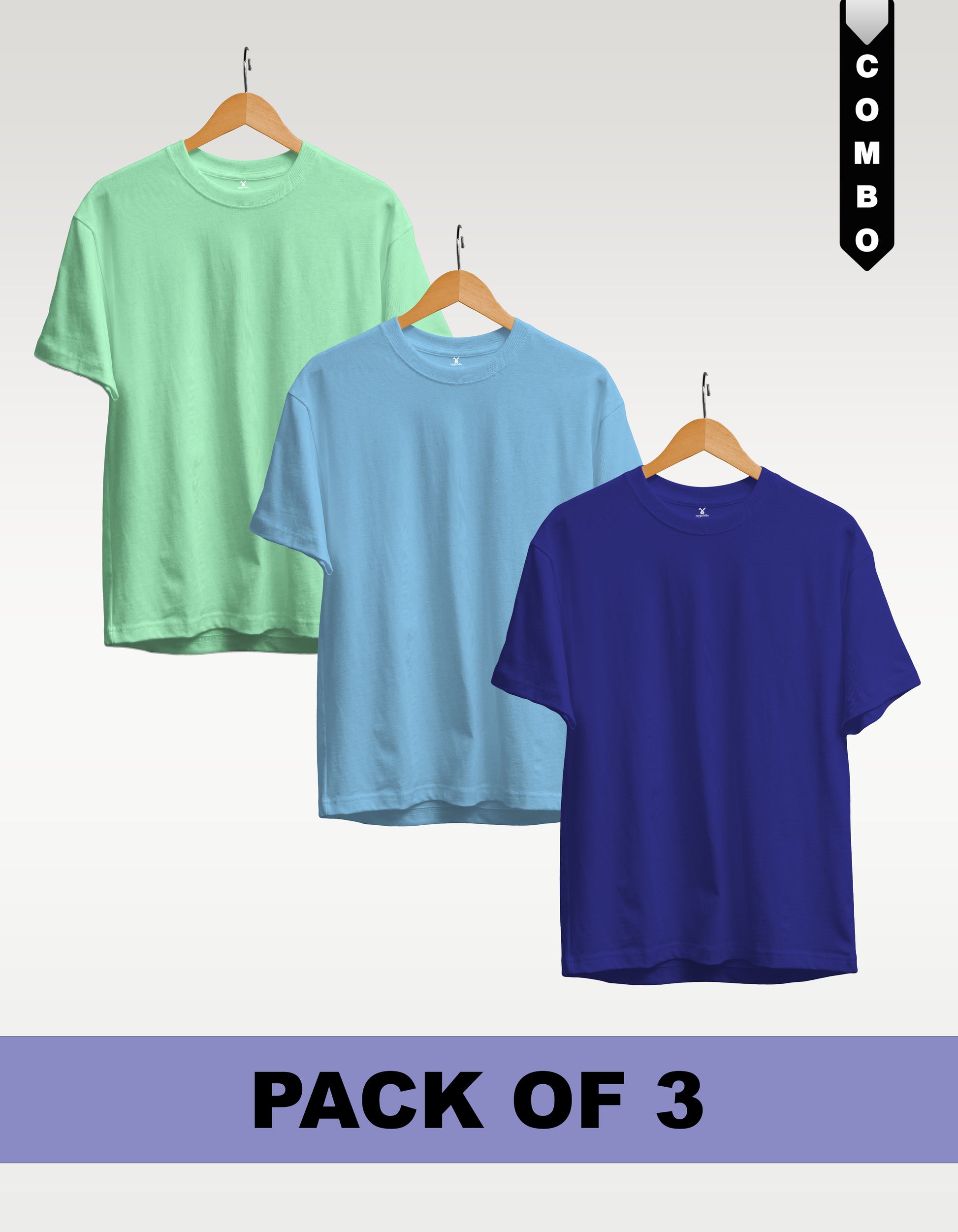 Regular T-Shirt Combo Pack of 3 - Mint Green|Sky Blue |Royal Blue