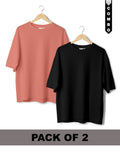 Oversized T-Shirt Combo Pack of 2 - Salmon Pink & Black