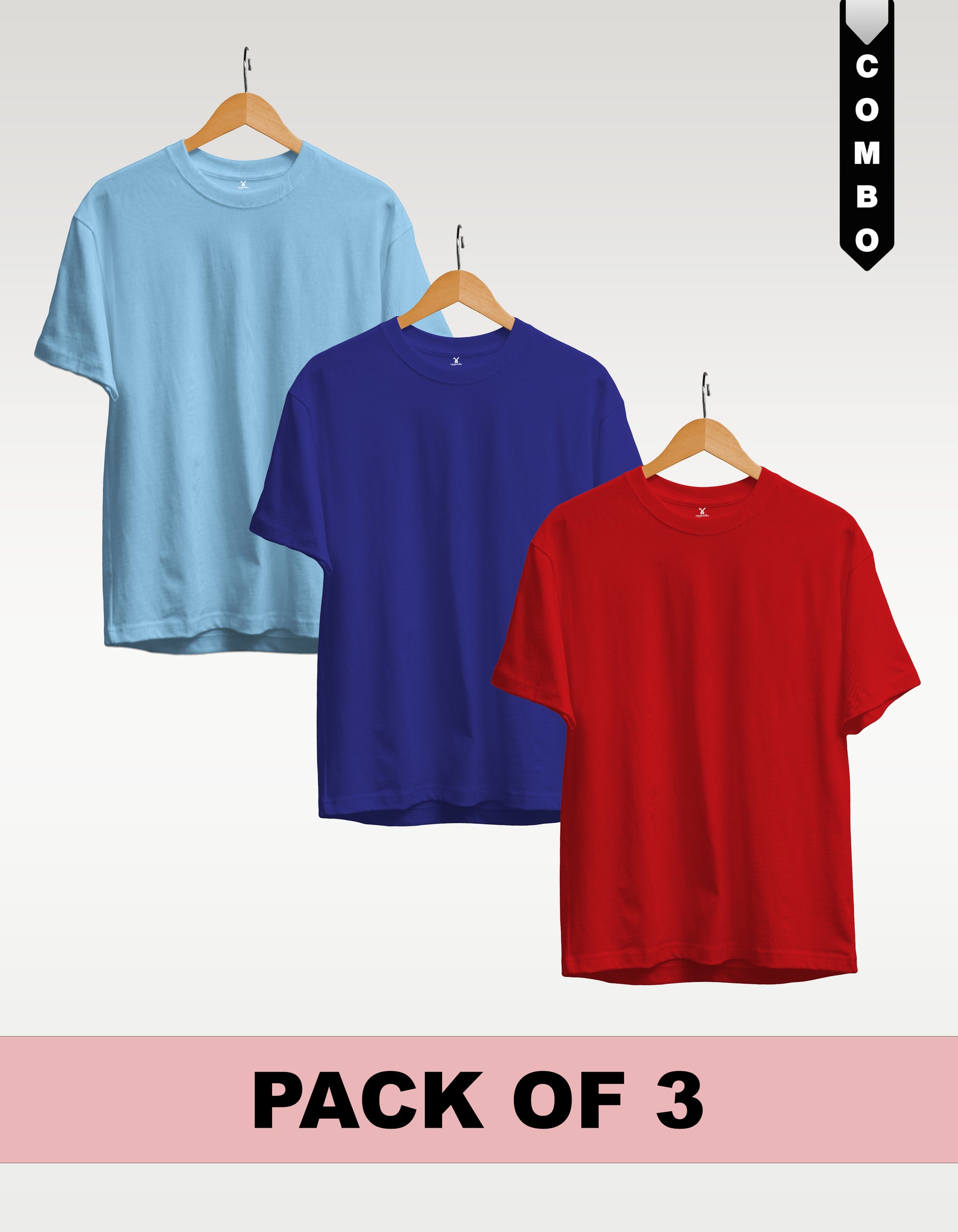 Regular T-Shirt Combo Pack of 3 -Sky Blue|Royal Blue|Red