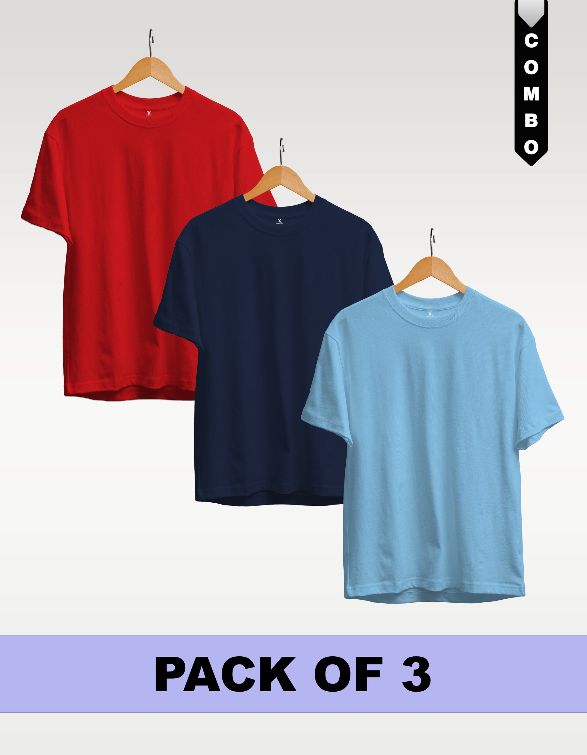 Regular T-Shirt Combo Pack of 3 -Red|Navy Blue|Sky Blue