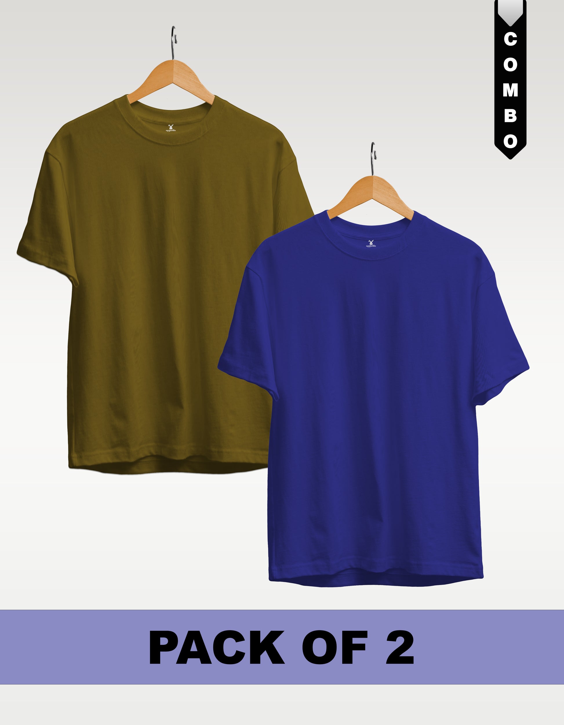 Regular T-Shirt Combo Pack of 2 - Olive Green & Royal Blue