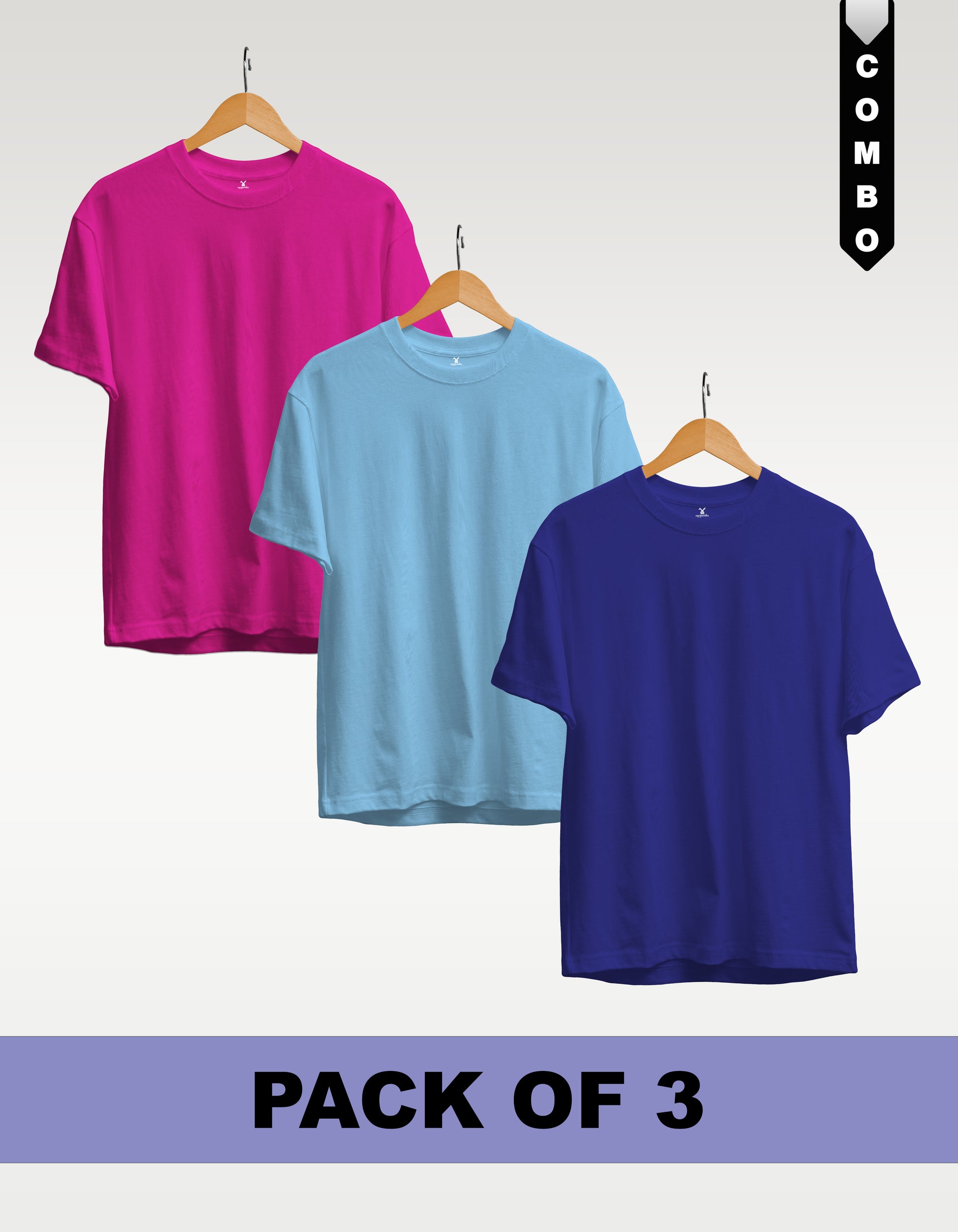 Regular T-Shirt Combo Pack of 3 -Fuchsia|Sky Blue| Royal Blue