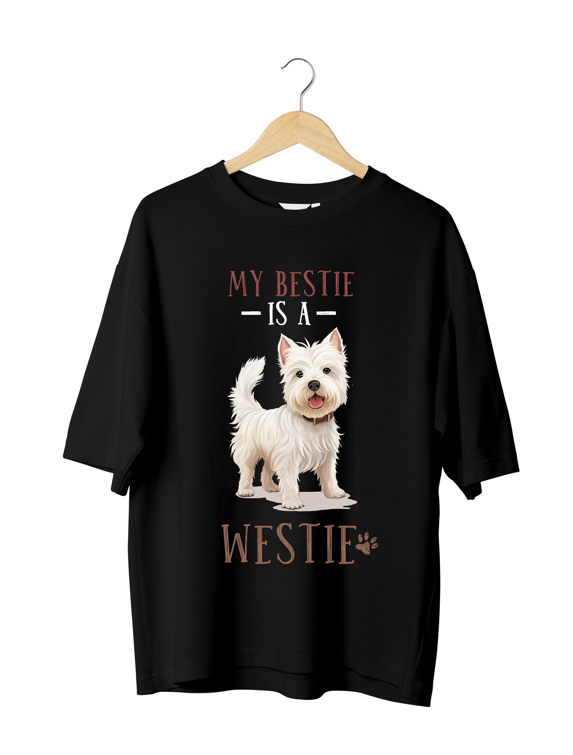 Westie Dog Lover : Unisex Black Oversized Half Sleeved T-shirt