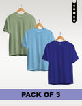 Regular T-Shirt Combo Pack of 3 -Sage Green|Sky Blue|Royal Blue