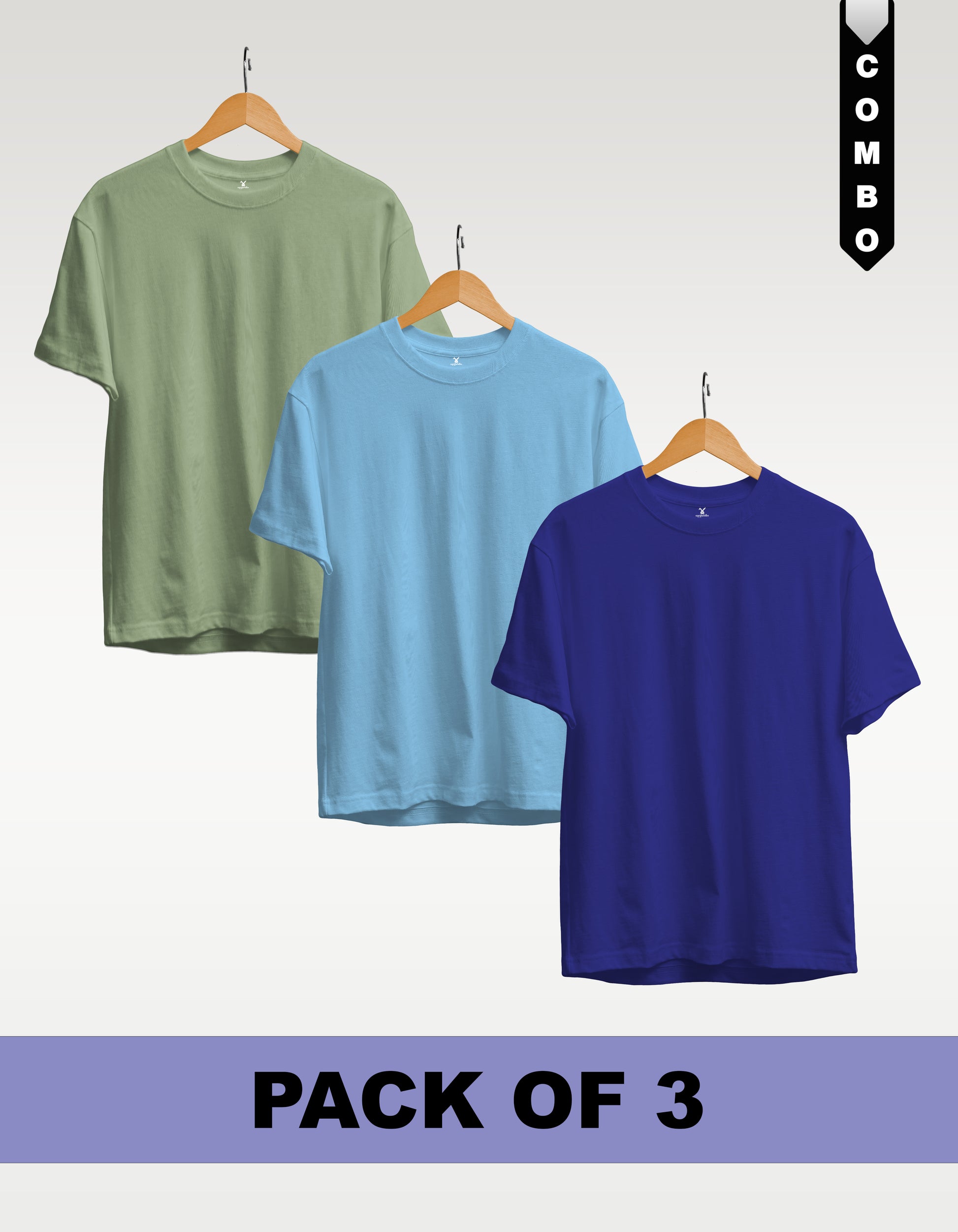 Regular T-Shirt Combo Pack of 3 -Sage Green|Sky Blue|Royal Blue