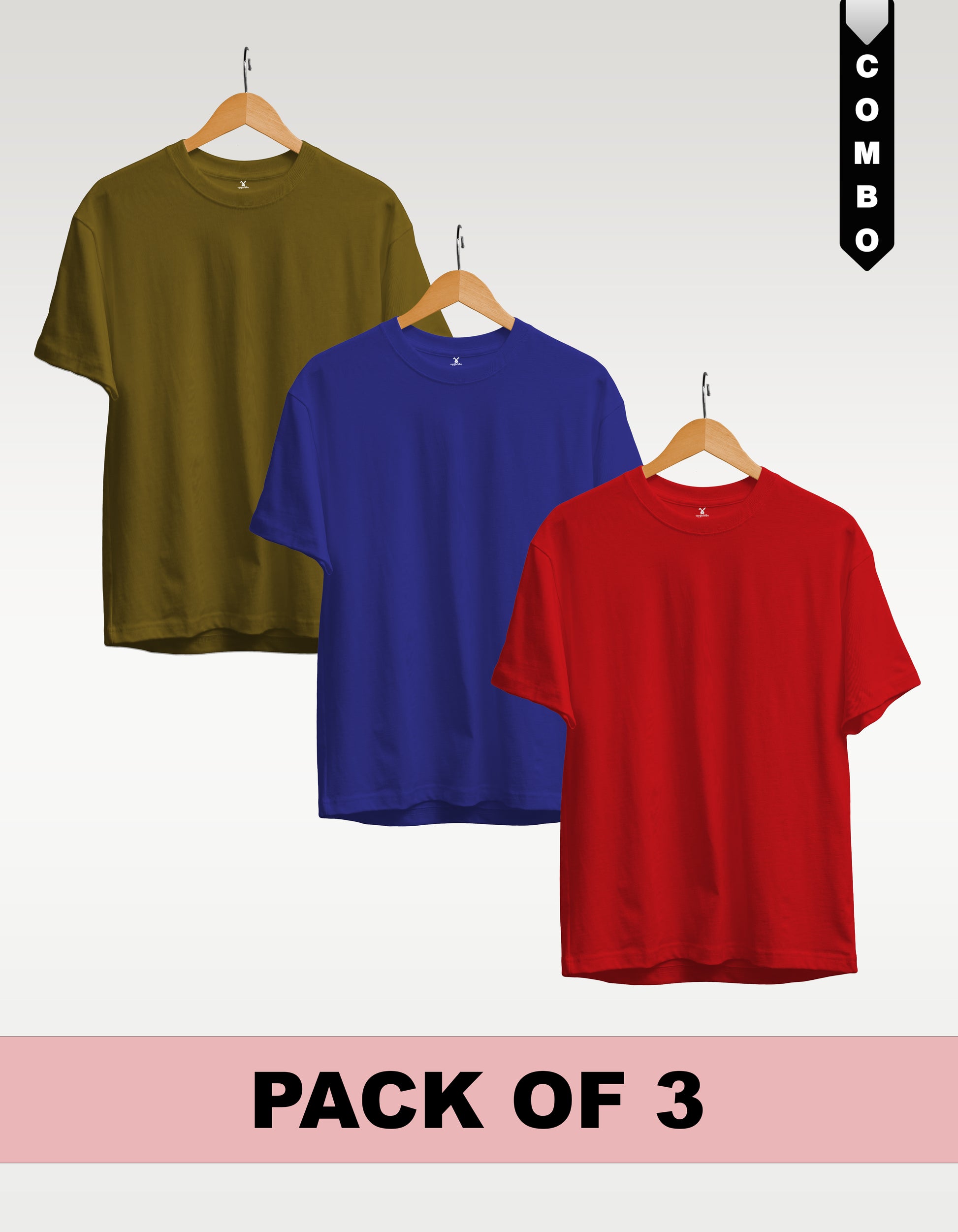 Regular T-Shirt Combo Pack of 3 -Olive Green|Royal Blue|Red