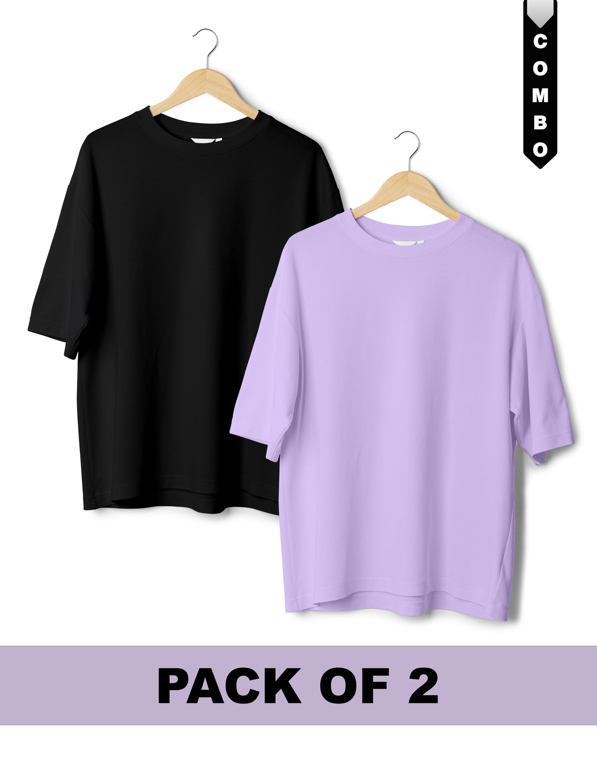 Oversized T-Shirt Combo Pack of 2 - Black & Lavender