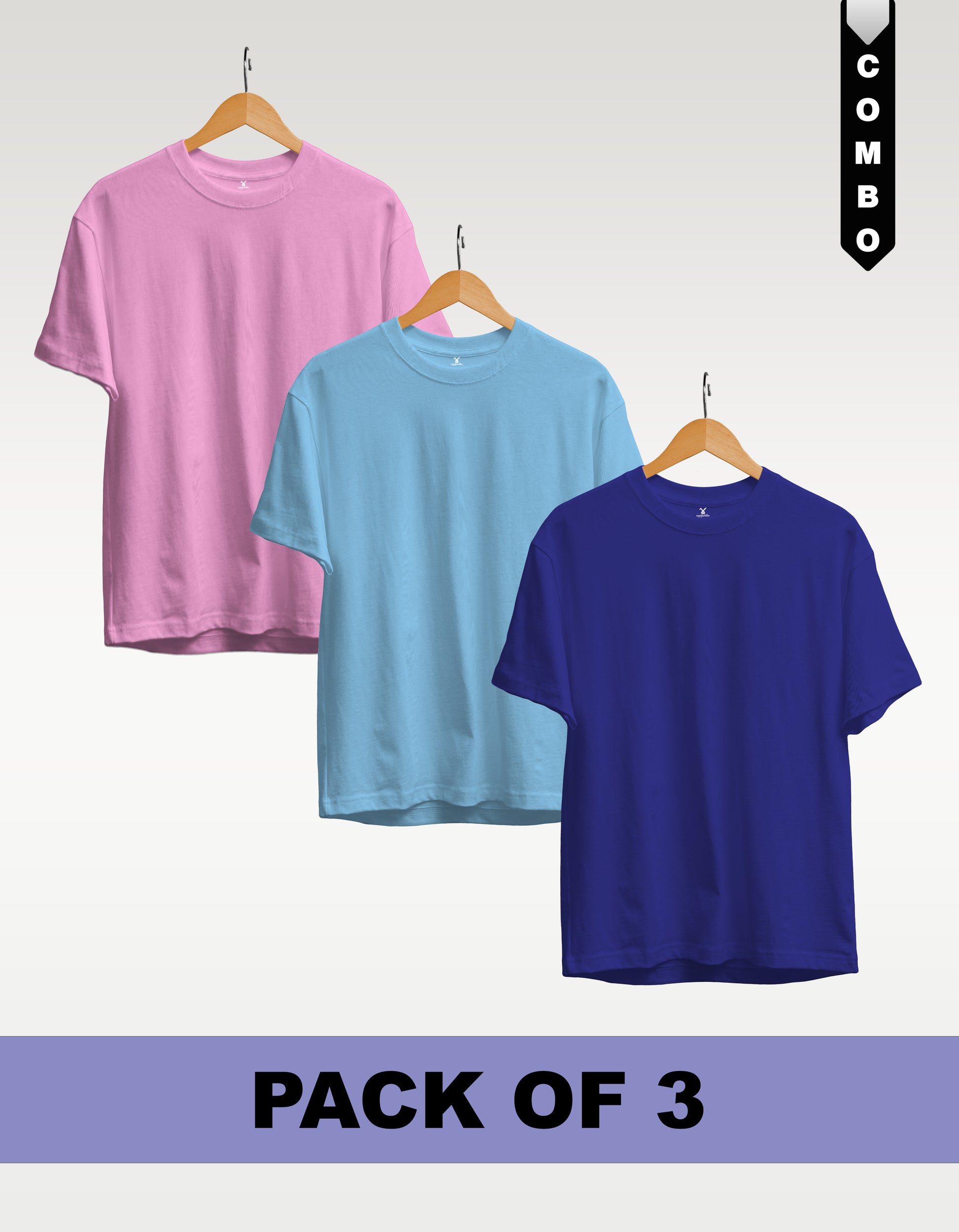 Regular T-Shirt Combo Pack of 3 - Baby Pink | Sky Blue | Royal Blue