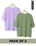 Oversized T-Shirt Combo Pack of 2 - Lavender & Sage Green