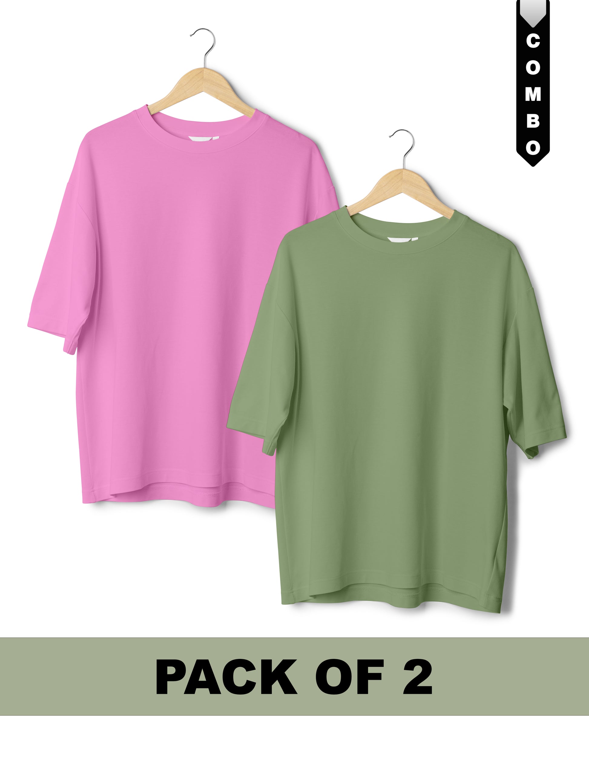 Oversized T-Shirt Combo Pack of 2 - Baby Pink & Sage Green