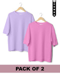 Oversized T-Shirt Combo Pack of 2 - Lavender & Baby Pink