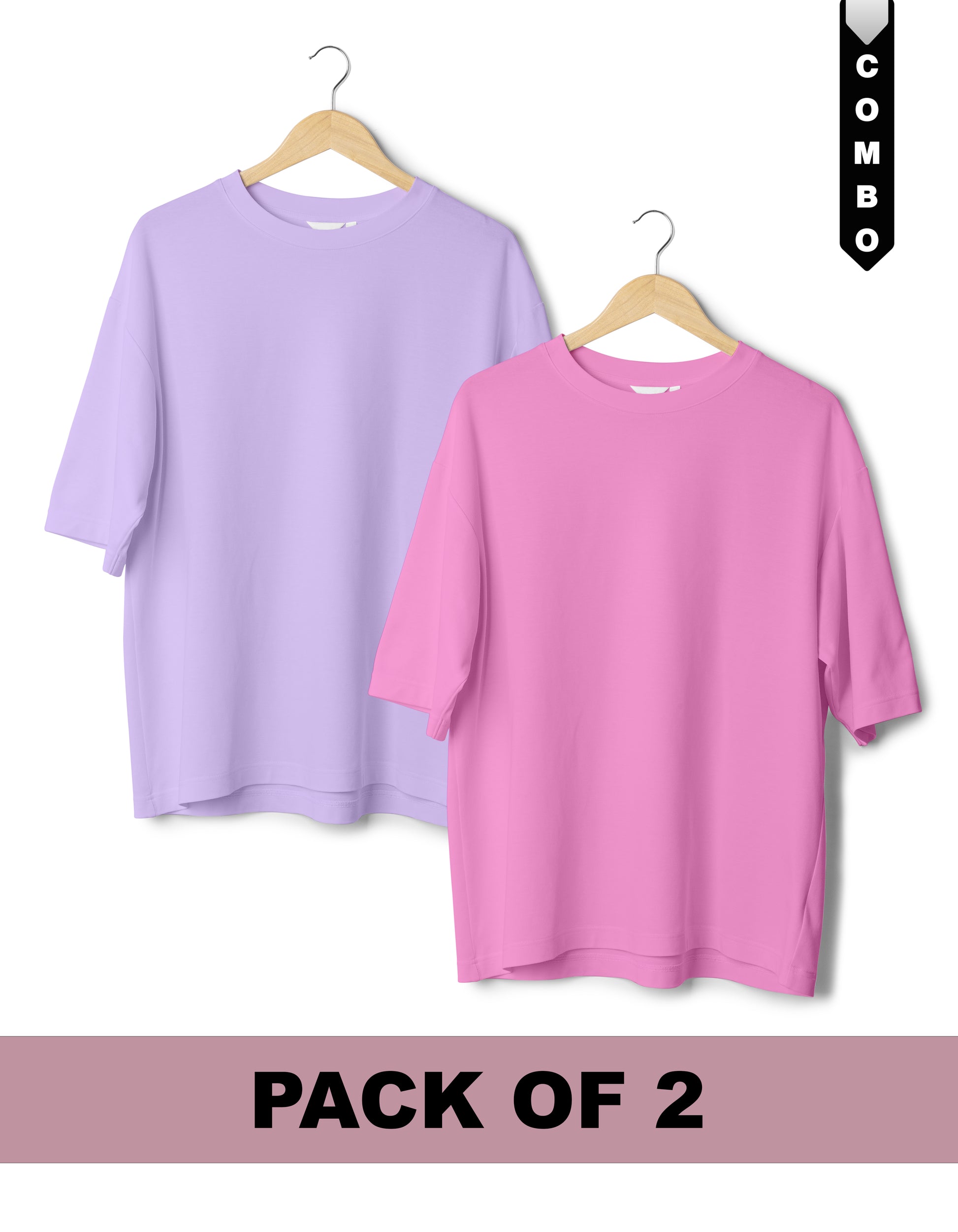 Oversized T-Shirt Combo Pack of 2 - Lavender & Baby Pink