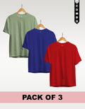 Regular T-Shirt Combo Pack of 3 -Sage Green|Royal Blue|Red