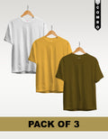 Regular T-Shirt Combo Pack of 3 -White|Yellow|Olive Green