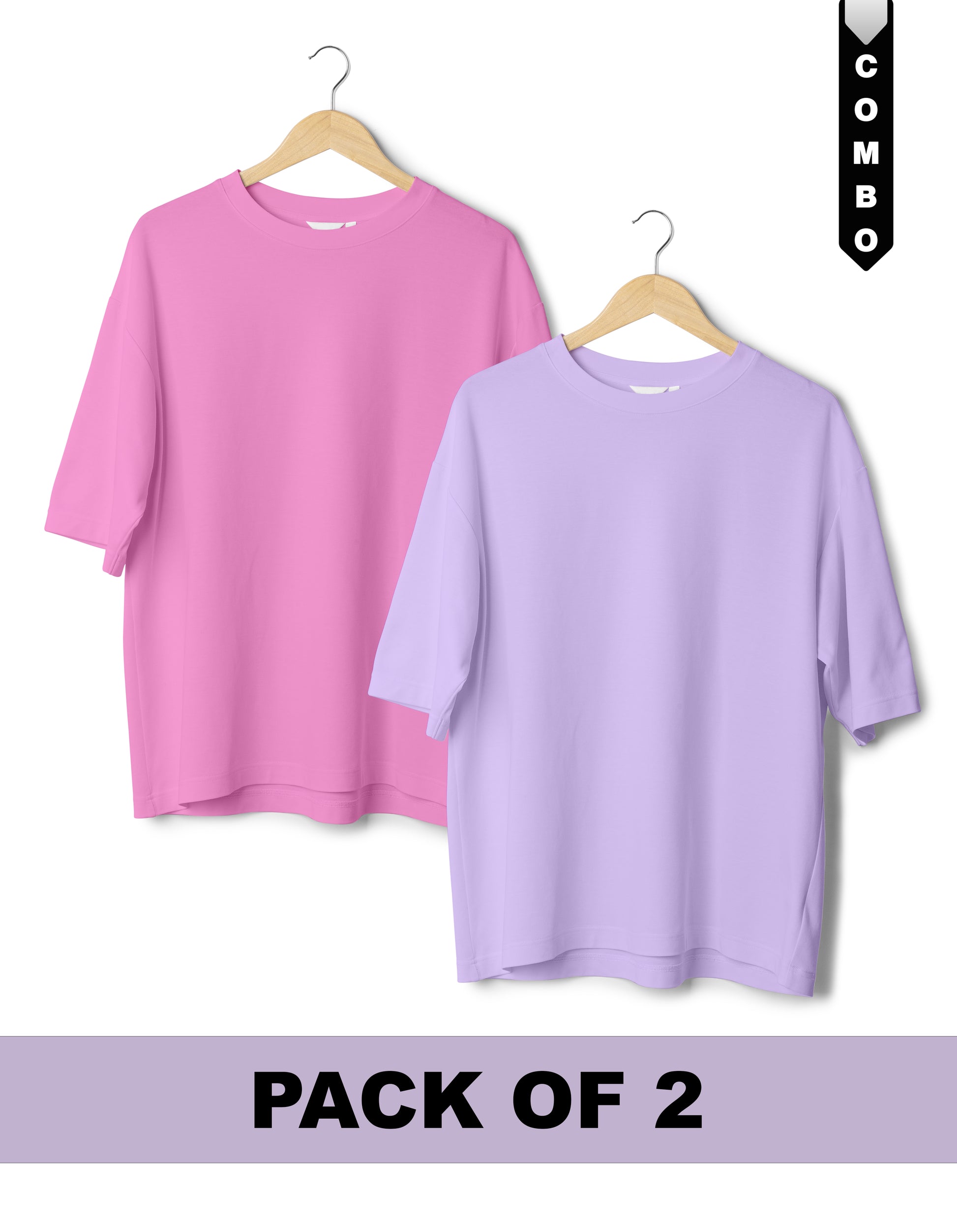 Oversized T-Shirt Combo Pack of 2 -  Baby Pink & Lavender