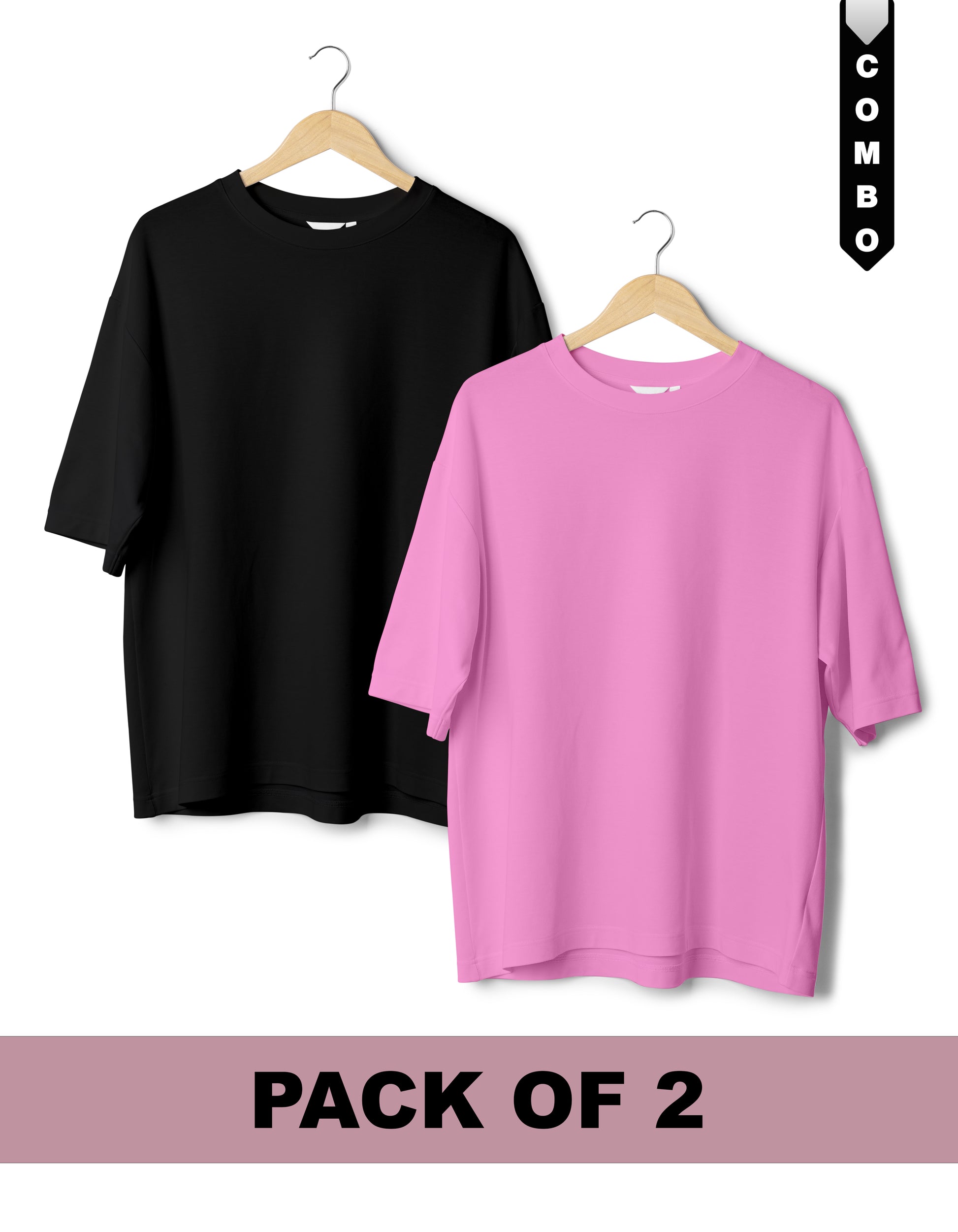 Oversized T-Shirt Combo Pack of 2 - Black & Baby Pink