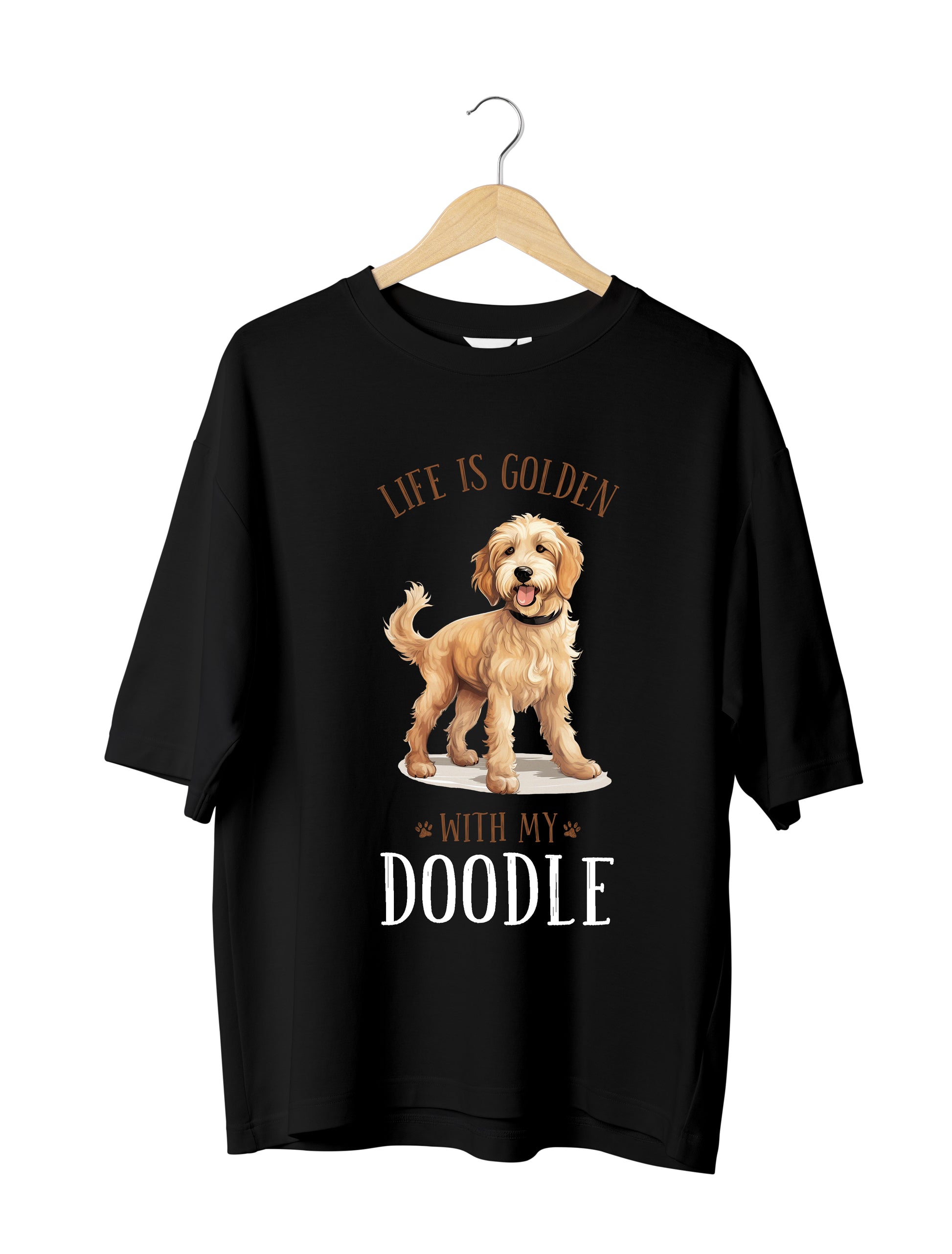 Doodle Dog Lover : Unisex Black Oversized Half Sleeved T-shirt