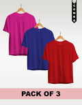 Regular T-Shirt Combo Pack of 3 -Fuchsia|Royal Blue|Red