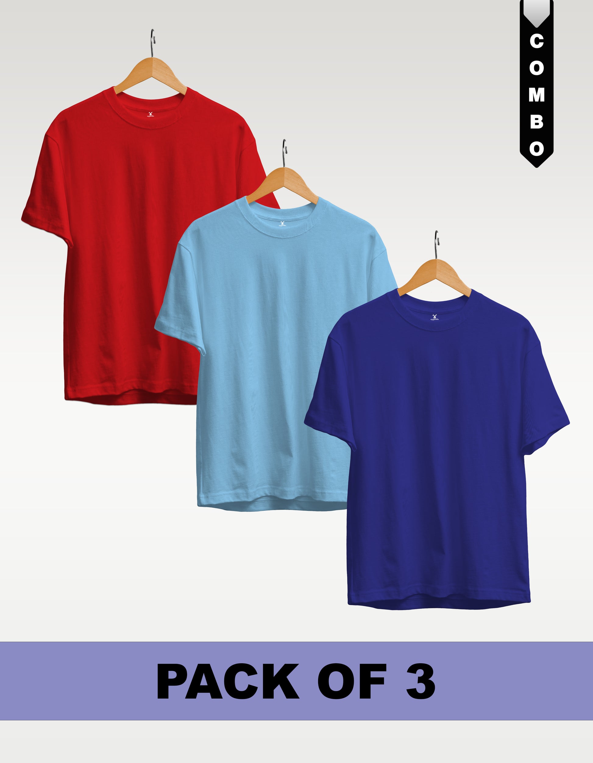 Regular T-Shirt Combo Pack of 3 -Red|Sky Blue|Royal Blue