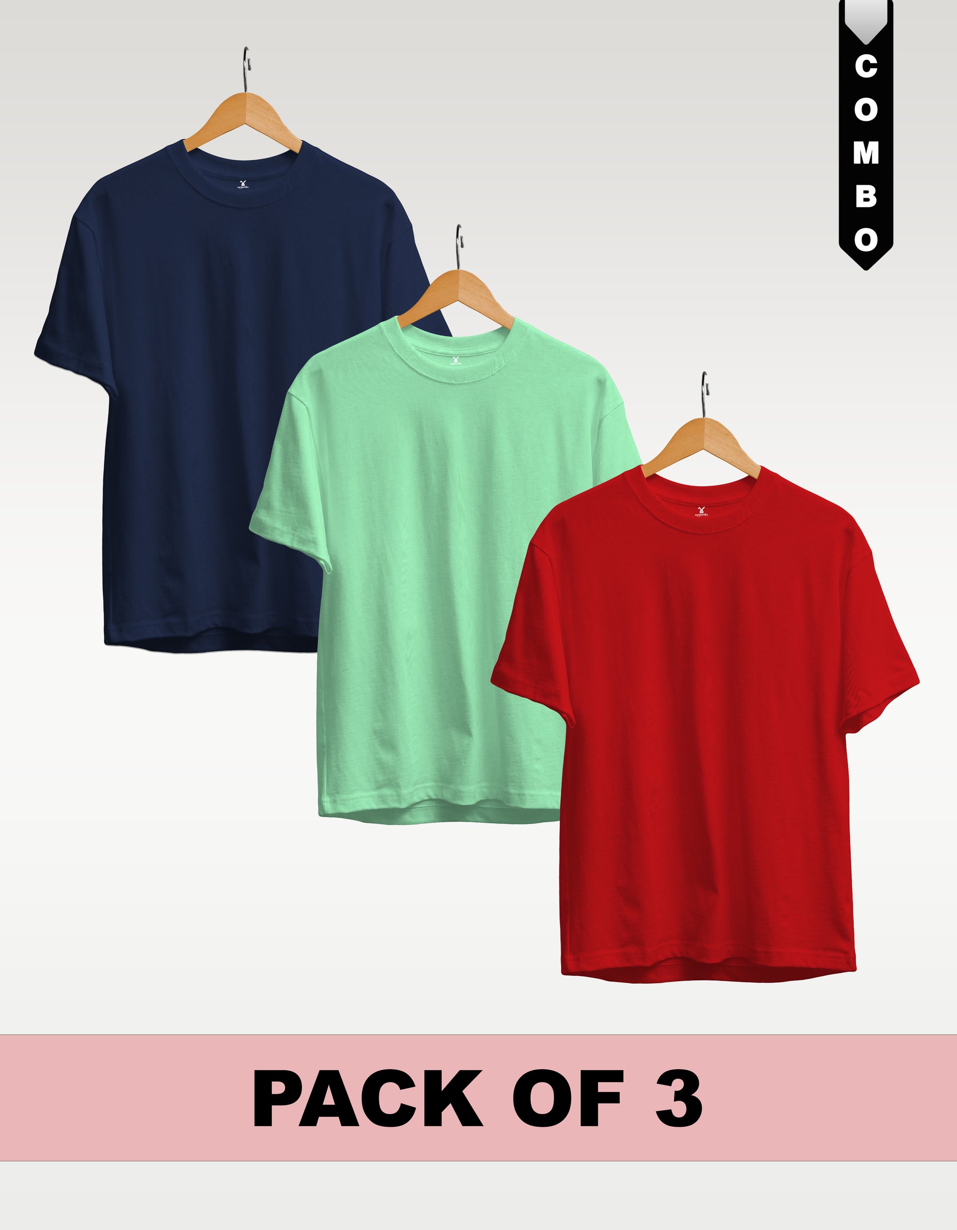 Regular T-Shirt Combo Pack of 3 - Navy Blue| Mint Green |Red