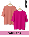 Oversized T-Shirt Combo Pack of 2 - Salmon Pink & Fuchisa