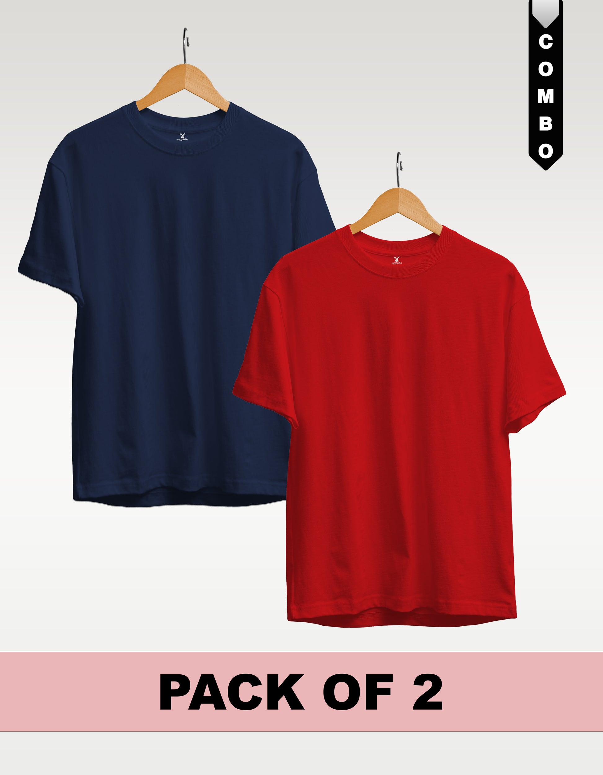 Regular T-Shirt Combo Pack of 2 - Navy Blue & Red