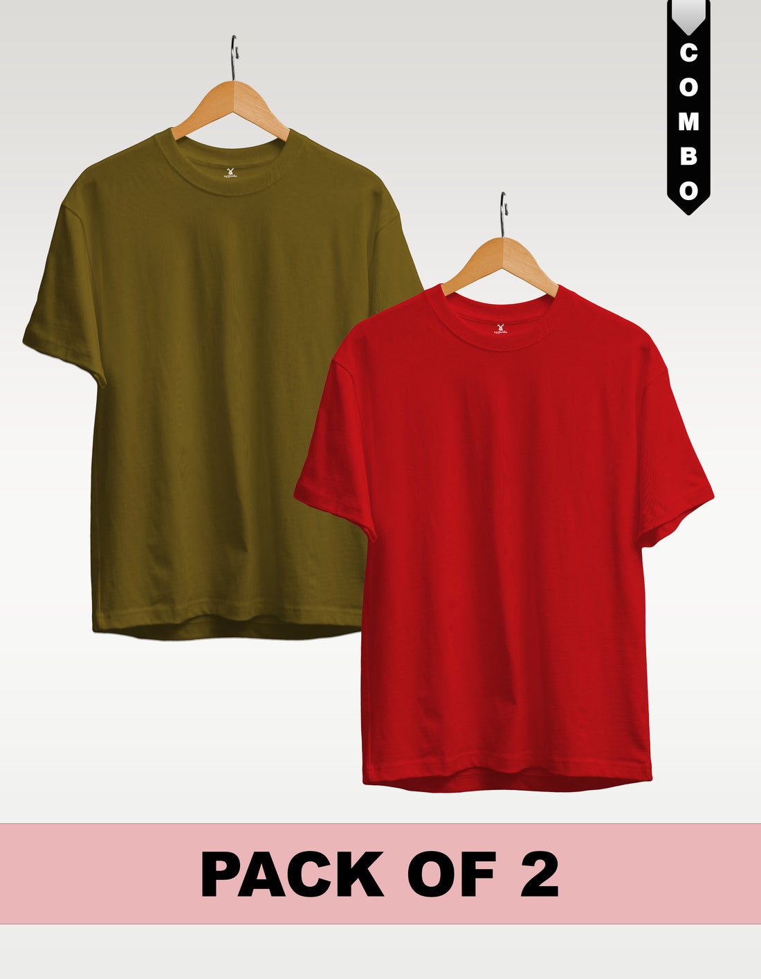 Regular T-Shirt Combo Pack of 2 - Olive Green & Red