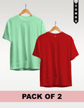 Regular T-Shirt Combo Pack of 2 - Mint Green & Red