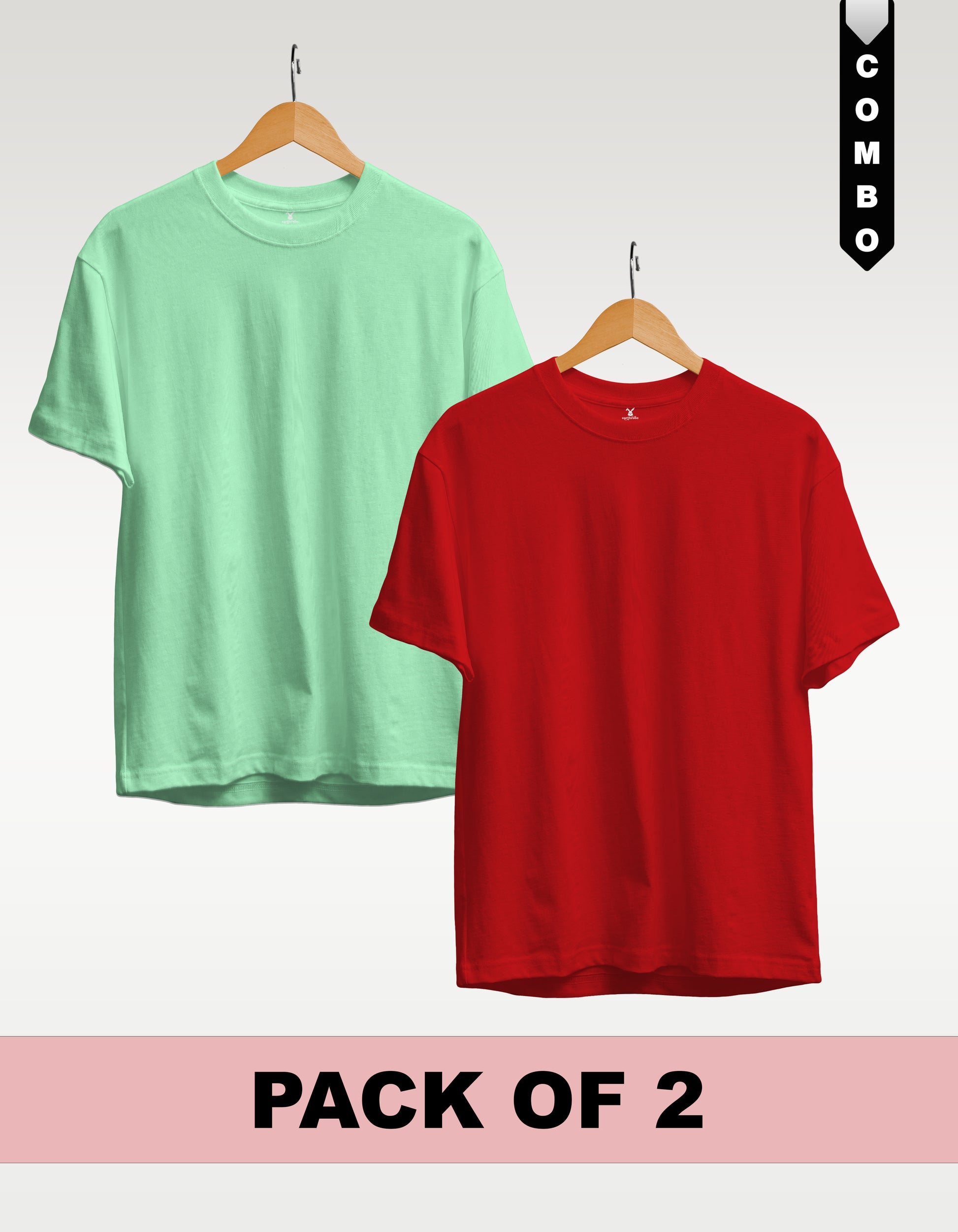 Regular T-Shirt Combo Pack of 2 - Mint Green & Red