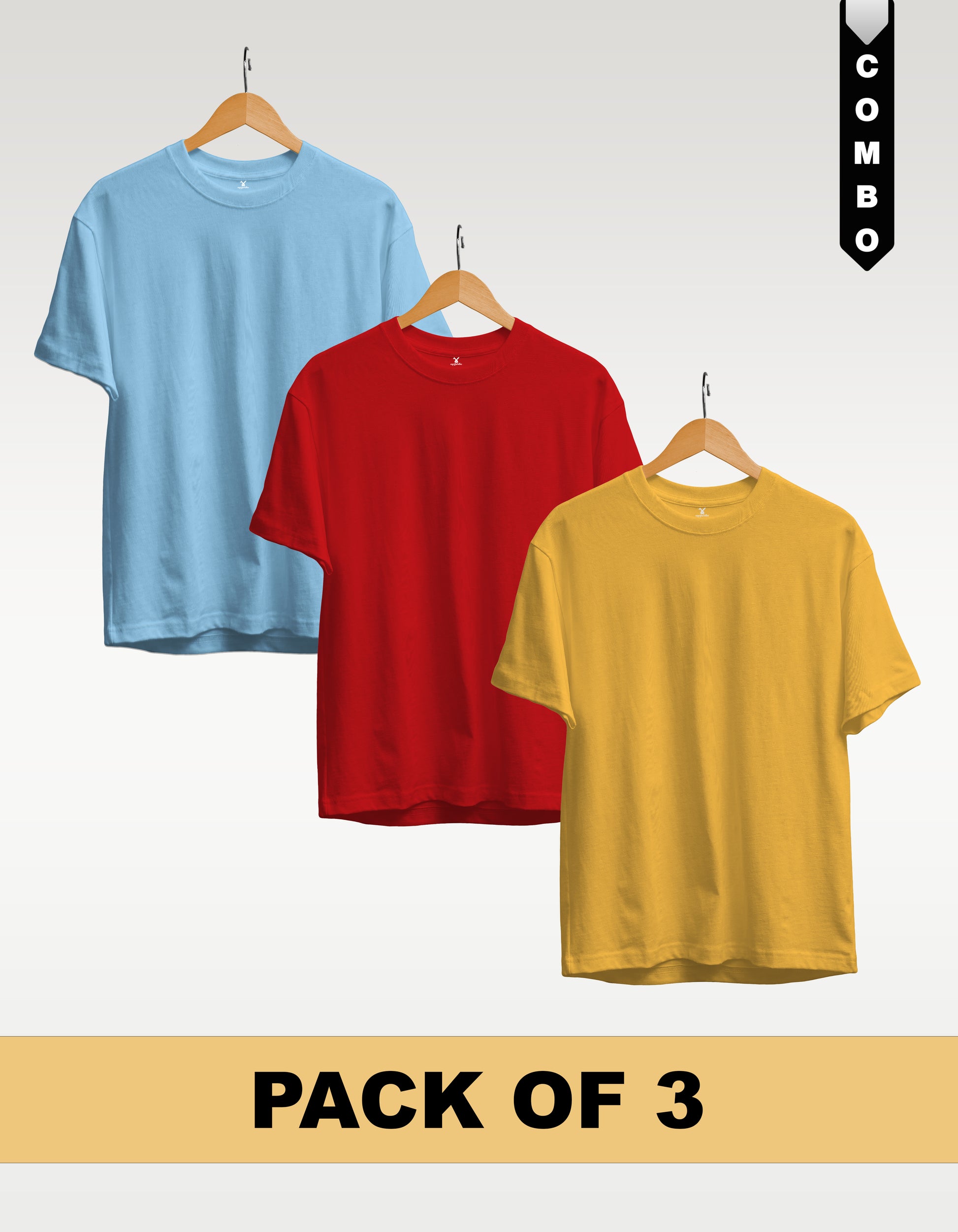 Regular T-Shirt Combo Pack of 3 -Sky Blue|Red |Yellow