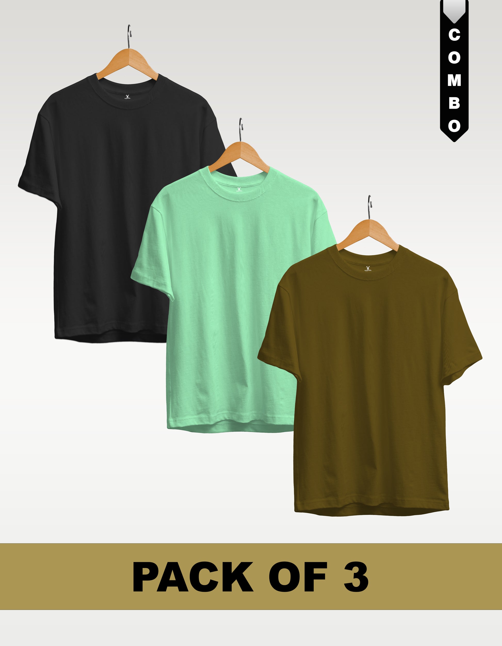 Regular T-Shirt Combo Pack of 3 - Black|Mint Green | Olive Green