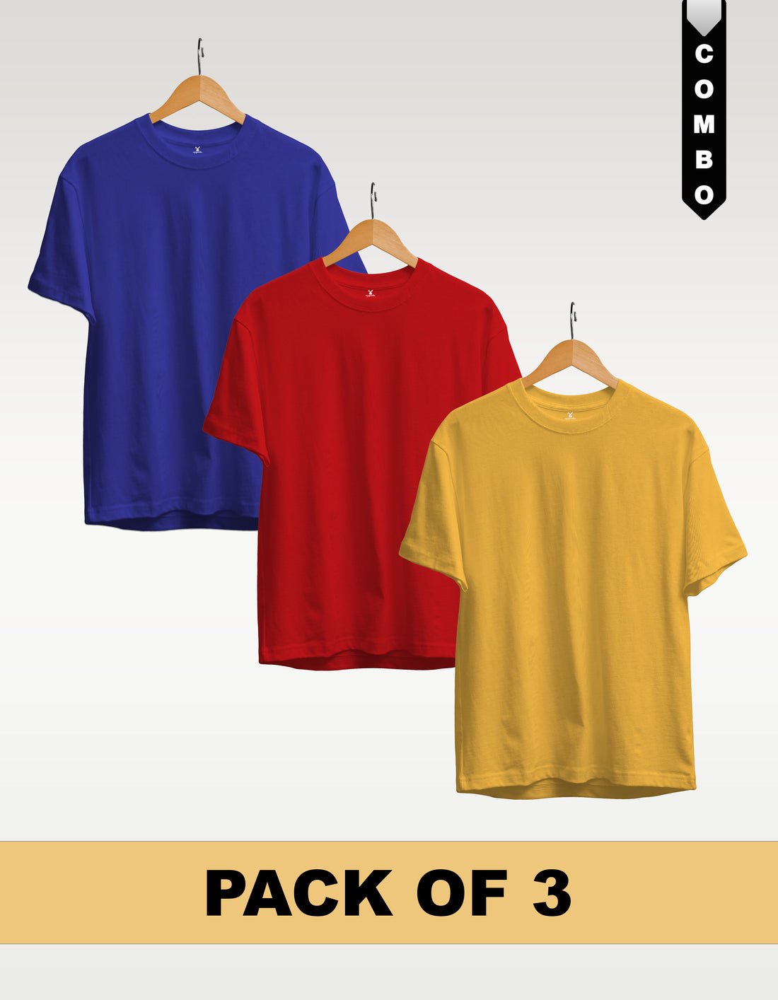 Regular T-Shirt Combo Pack of 3 -Royal Blue|Red|Yellow