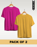 Regular T-Shirt Combo Pack of 2 - Fuchsia(Dark Pink) & Yellow