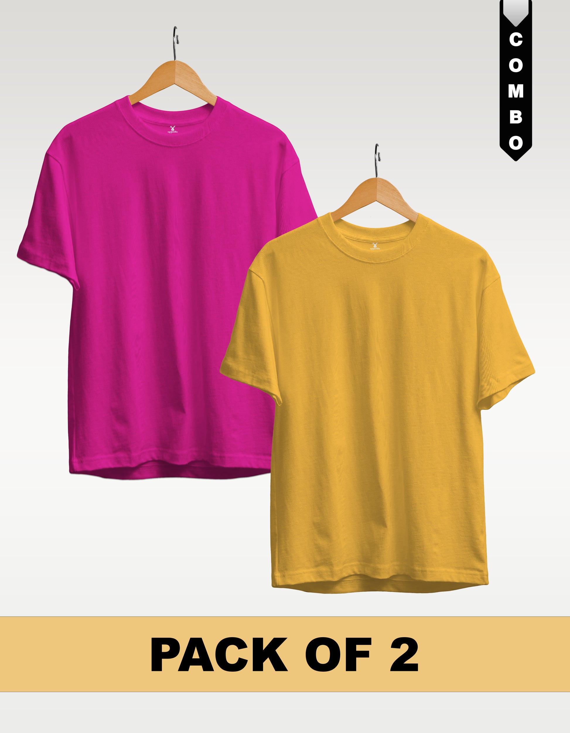 Regular T-Shirt Combo Pack of 2 - Fuchsia(Dark Pink) & Yellow