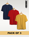 Regular T-Shirt Combo Pack of 3 - Navy Blue| Red |Yellow