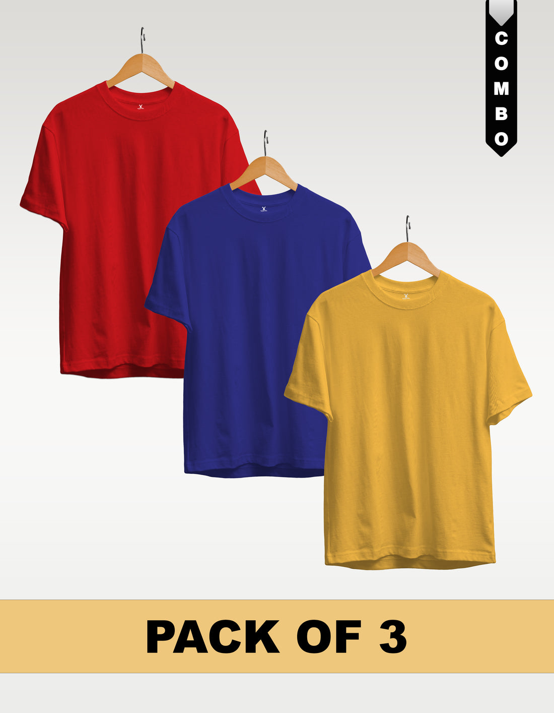 Regular T-Shirt Combo Pack of 3 -Red|Royal Blue|Yellow