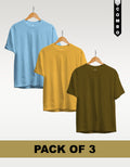 Regular T-Shirt Combo Pack of 3 -Sky Blue|Yellow| Olive Green