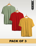 Regular T-Shirt Combo Pack of 3 -Sage Green|Red |Yellow