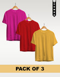 Regular T-Shirt Combo Pack of 3 -Fuchsia| Red |  Yellow