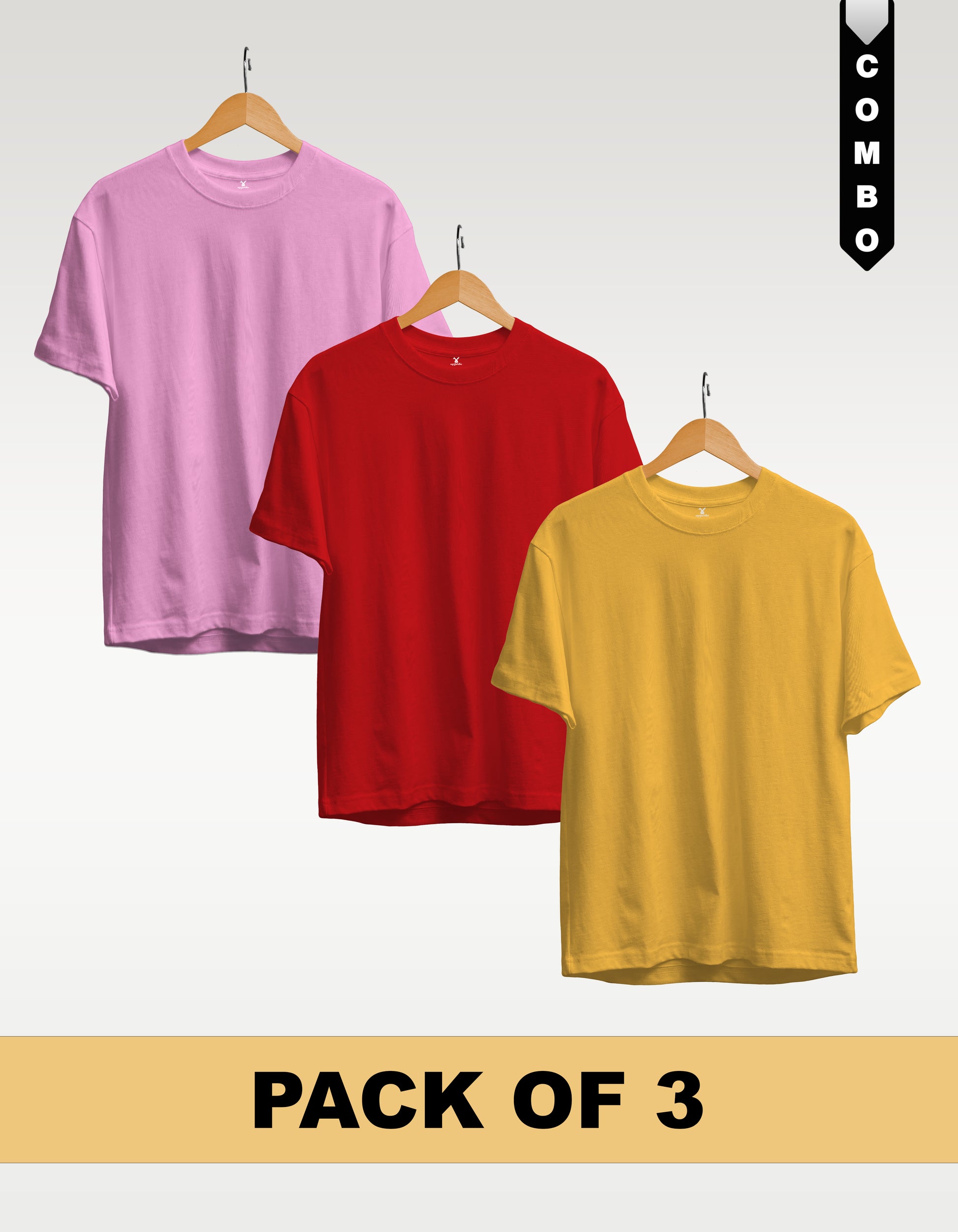 Regular T-Shirt Combo Pack of 3 - Baby Pink| Red | Yellow