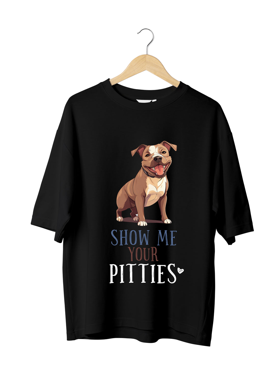 Pitties Dog Lover : Unisex Black Oversized Half Sleeved T-shirt